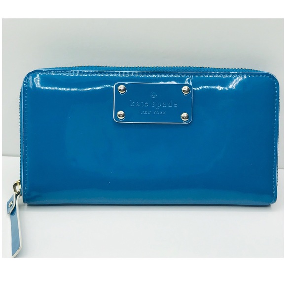Kate Spade Wallet Blue Patent Leather 7.5”x4” - Picture 1 of 8